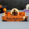 Castle Pattern Dish Halloween Witch Decorative Wood Serving Tray with Handle Ghost Pumpkin Seasonal Display Stand Trick or Treat Dessert for