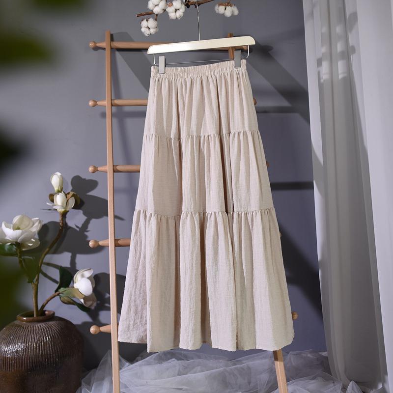The New Literary Skirt Women's High-waisted Temperament Fairy A-line Three-layer Slim Midi Skirt