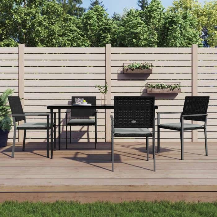 VidaXL Garden Dining Set 5 Pcs Cushions Wicker Steel, Dining Set, Outdoor Dining Set, 3187009