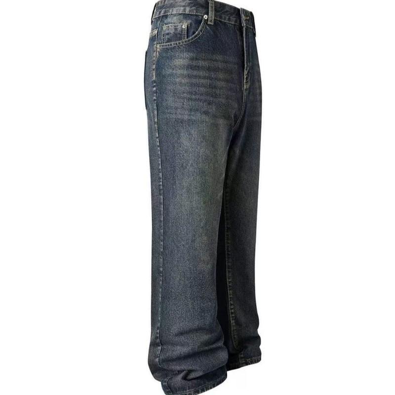 2025 Mens Vintage Blue Washed Distressed High Street Flared Jeans Youth Casual Long Pants