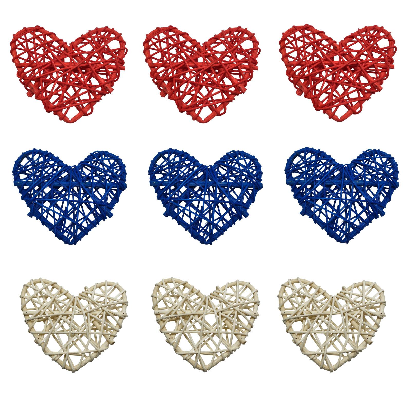 Set of 9 Woven Heart-Shaped Decorative Ornaments Made from Natural Rattan for Home Wall Hanging and Craft Projects L