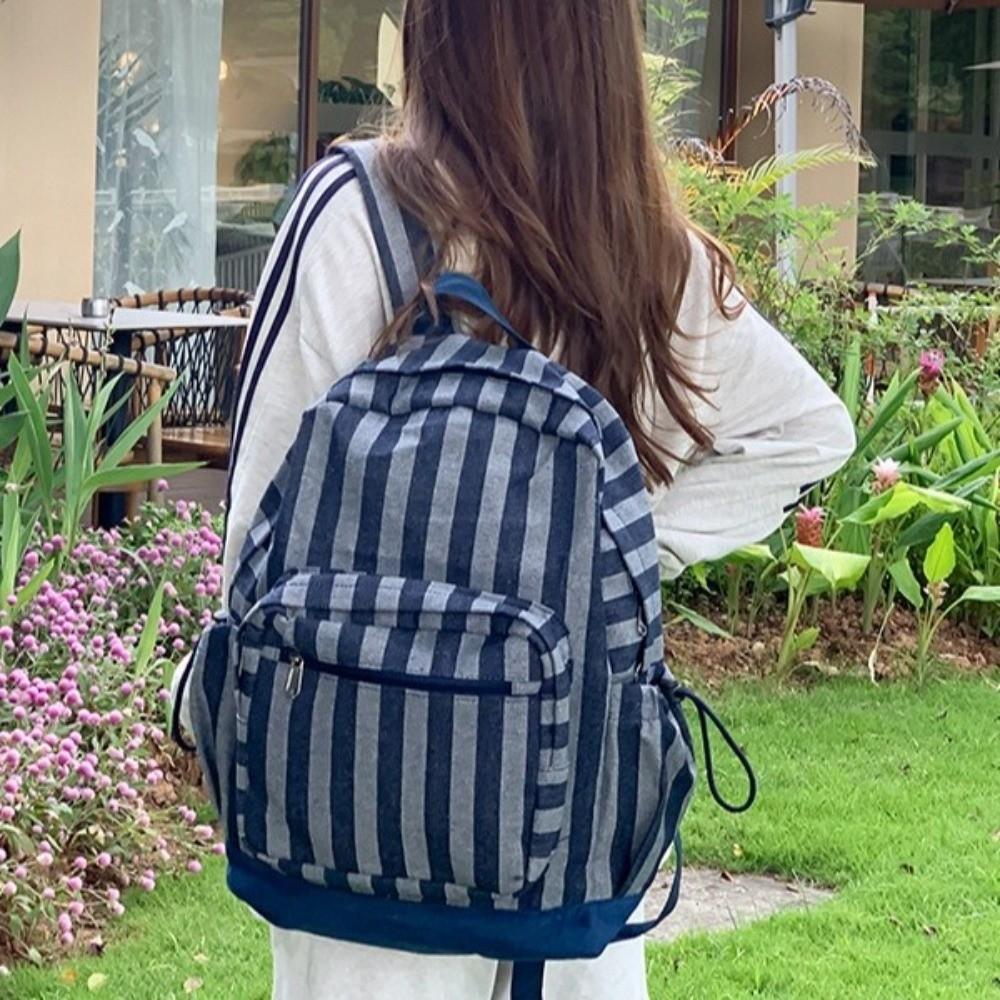 Lightweight Star Printing Backpack Korean Style Students Schoolbag Grey Stripes Backpack Travel