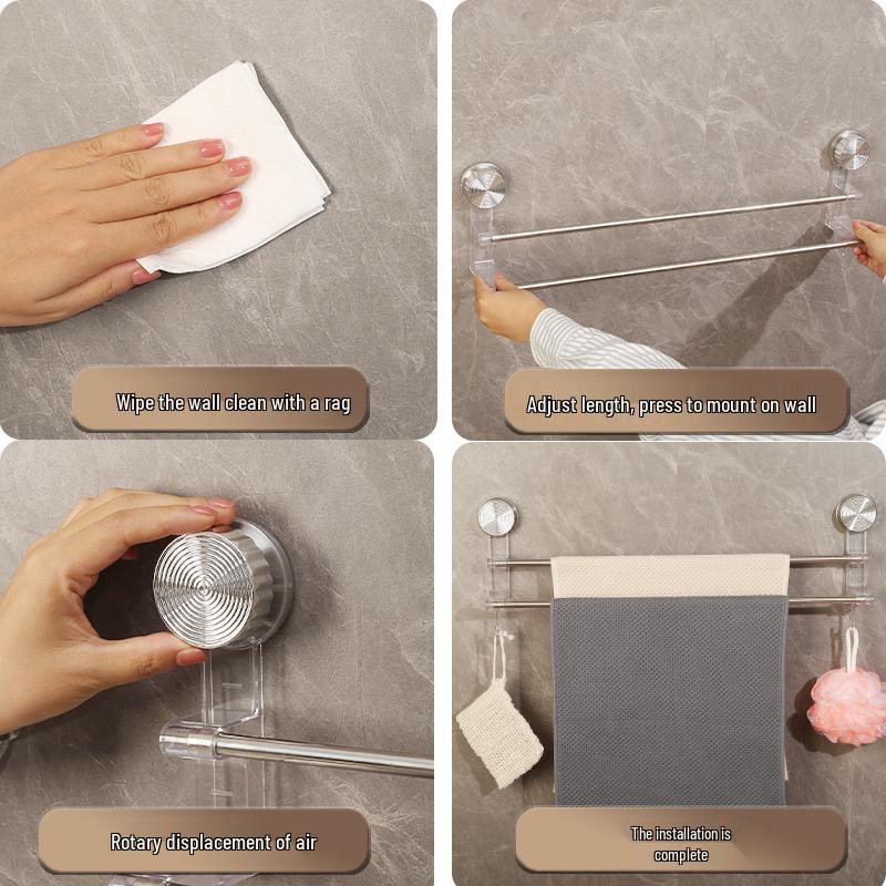 Retractable No-Drill Suction Cup Towel Rack and Hook for Bathroom Storage