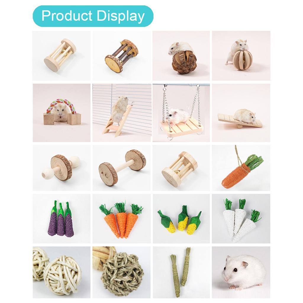 Hamster Chew Toy Natural Wood Ladder Swing Grass Treats Cage Accessories