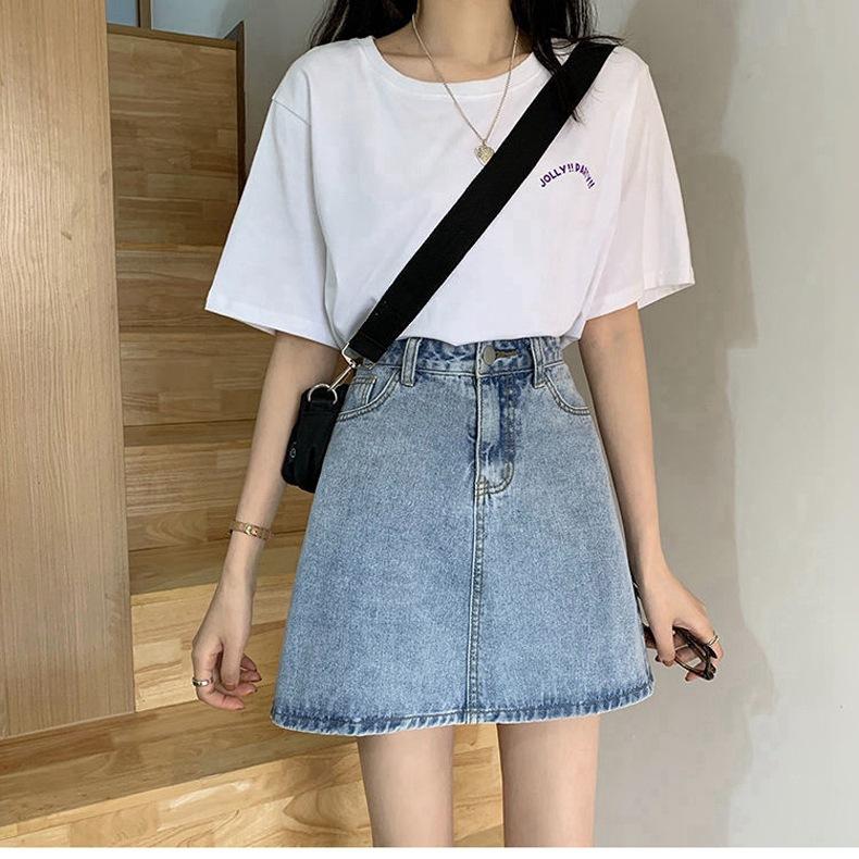 Summer Denim Half-body Skirt Tide Women's Pure Colour High Waist Thin Leisure Package Hip Short Skirt