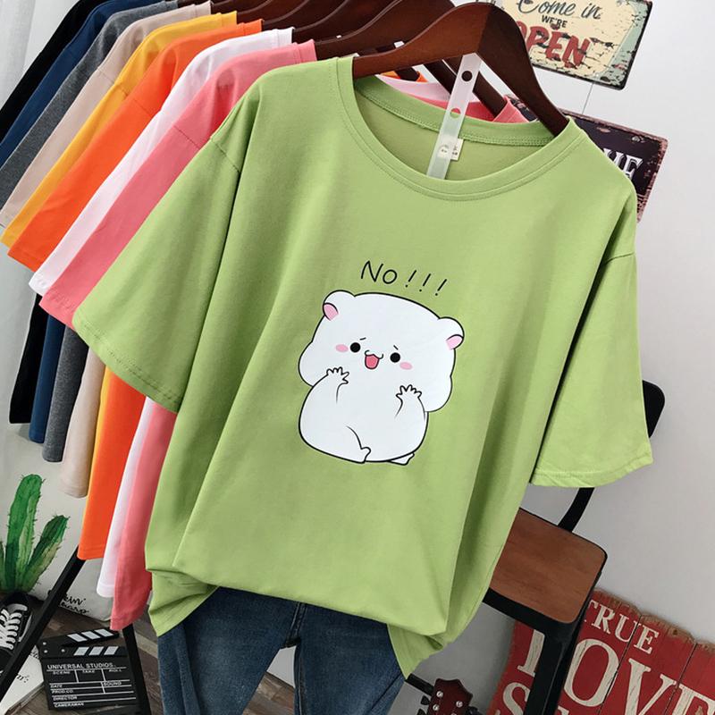 Plus Size Short Sleeved T-shirts Women Summer Cute Cat Printed Design T-Shirts Female Loose O-neck Cartoon Printing Top Tees