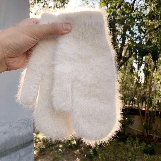 Weibliche Elastische Volle Finger Handschuhe Niedlichen Kaninchen Wolle Handschuhe Frauen Winter Fäustlinge Mode Einfarbig Fäustlinge Verdicken Warme Handschuhe