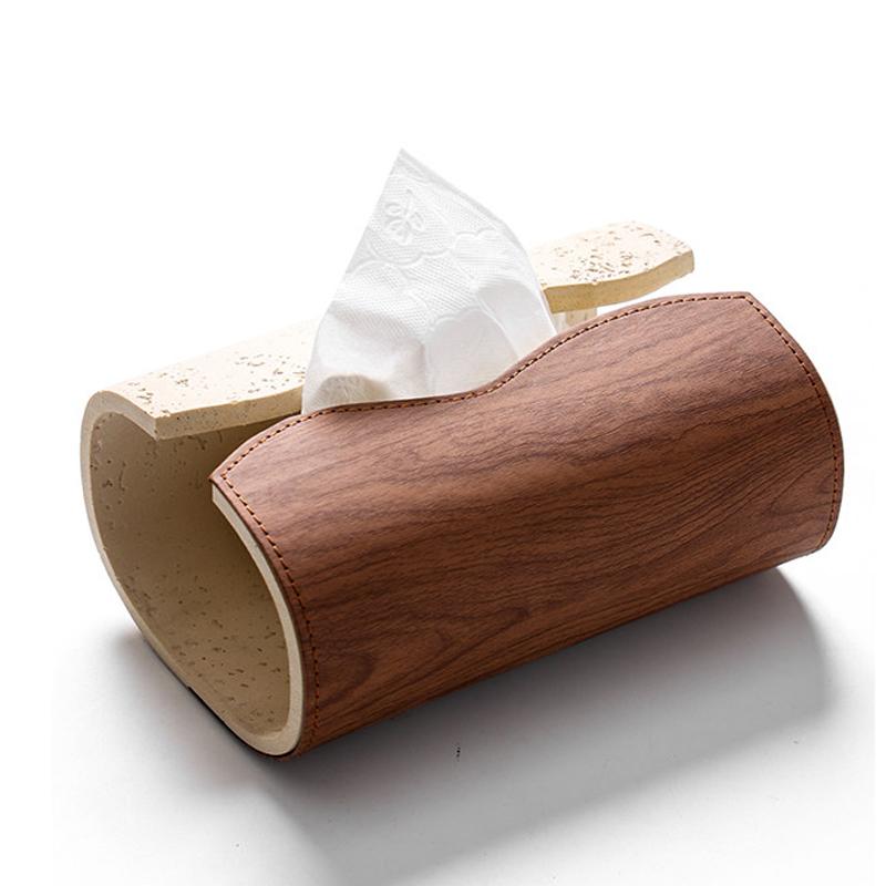 Cave Stone Tissue Box Advanced Sense Living Room Luxury Walnut Leather Paper Box Creative Paper Box Home Decoration
