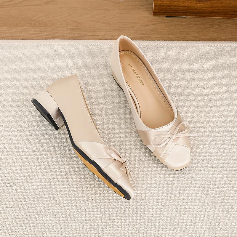 

W 2218-80 gentle fairy wind 2025 French temperament elegant pink bow inner heightening evening shoes woman 40