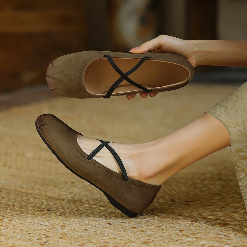 Krazing Pot Nubuck Fashion Spring Size 42 41 Beauty Flat with Women Round Toe Shoes Ballet Dancer Shallow Flats