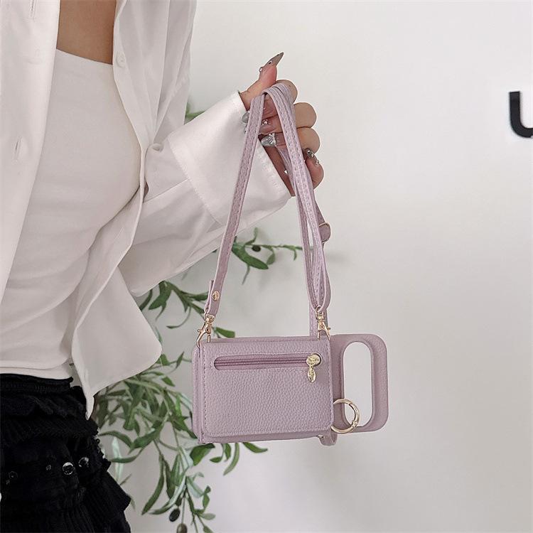Applicable To Google 9PoXL Lychee Pattern Zipper Bag pixel10Pro Messenger Card Wallet 9A Mobile Phone Protective Case
