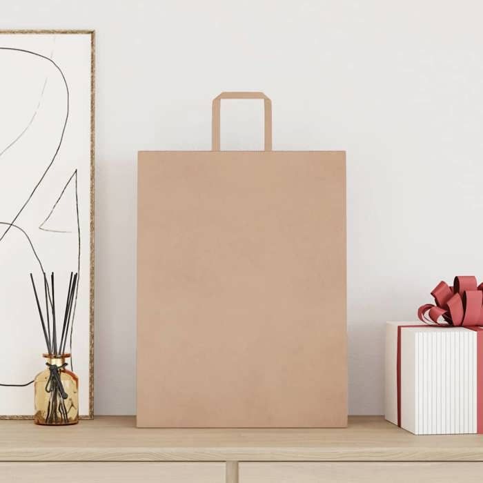 VidaXL Sacs en papier 250 pcs avec poignées marron 32x12x42 cm, sac en papier, sac cadeau en papier, sac cadeau en papier, 4101816