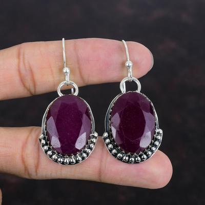 Faceted Kashmir Ruby Earring Real Gemstone Handmade Jewelry 925 Sterling Silver Earring Unique Style Earrings Gifts For Her Silver Jewelry