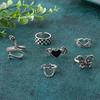 Bohemian Style Butterfly Exaggerated Bat Snake Shape Love Combination 6-piece Ring Set for Women