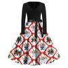 Women's Casual Christmas Print V-Neck Vintage Dress for Holiday Parties and Everyday Wear