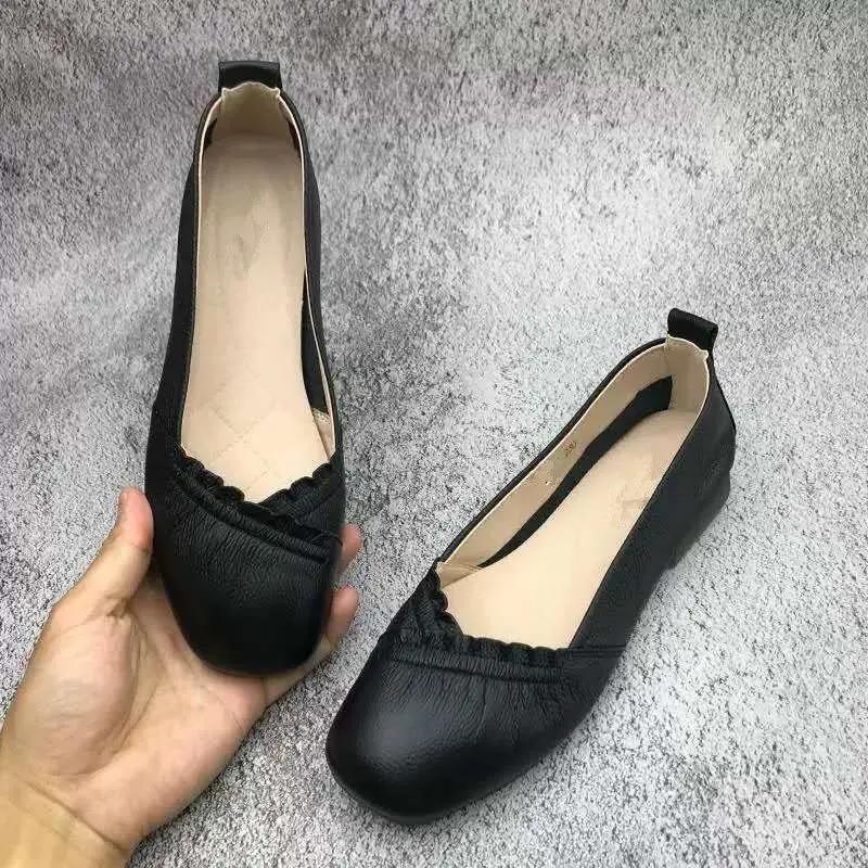 Fashion Shoes for Women Low Heel Elegant Wear Resistant Soft Bottom Formal Leather Casual Quick Delivery With Discount Price Woman Flats