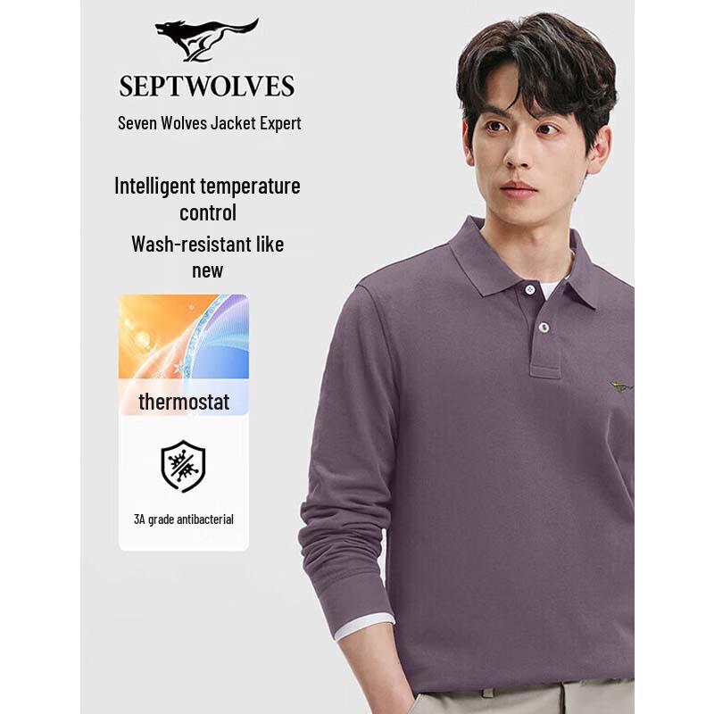 SEPTWOLVES Men's Cotton Blend Long Sleeve Polo Shirt