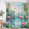 Flamingo Shower Curtain Set Pink Bird Tropical Leaf Rainforest Jungle Bathroom Decor Spring Summer Bath Mat Toilet Lid Cover