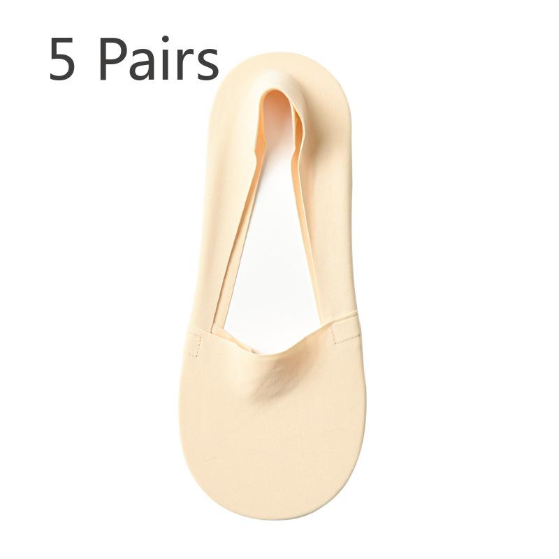 

5 пар женских летних тонких дышащих силиконовых нескользящих носков-лодочек из чистого хлопка с неглубокой горловиной и невидимым ледяным шелком 5 Pairs телесный