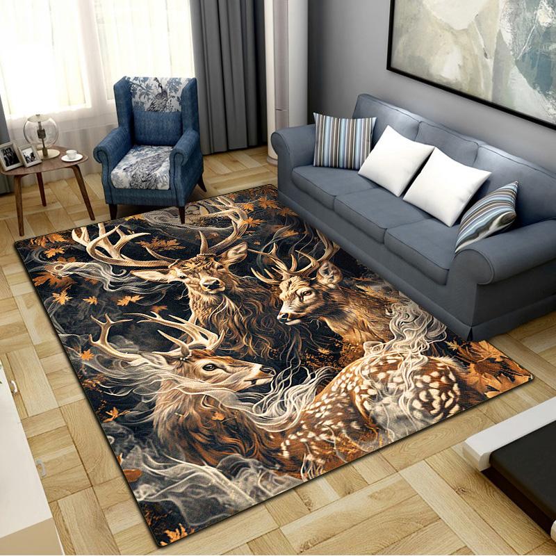 Vintage Deer Carpet Rug for Living Room Bedroom Home Sofa Decoration,Kids Play Non-slip Floor Mat