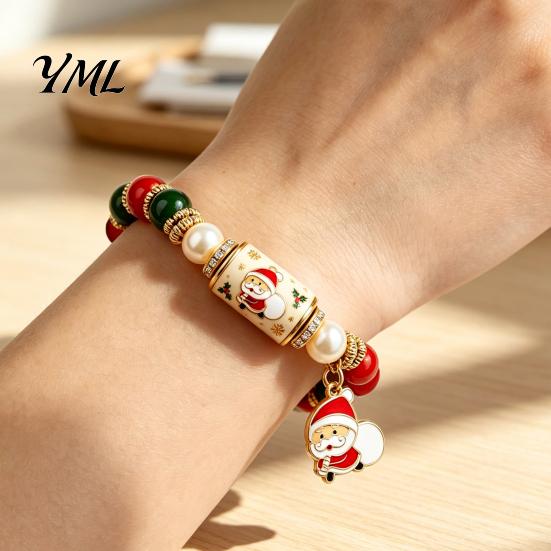 Holiday Gift for Women Christmas Bracelets Women, Beaded Charm Stretch Bracelet with Winter Jewelry Card, Stocking Stuffers, Party Accessory
