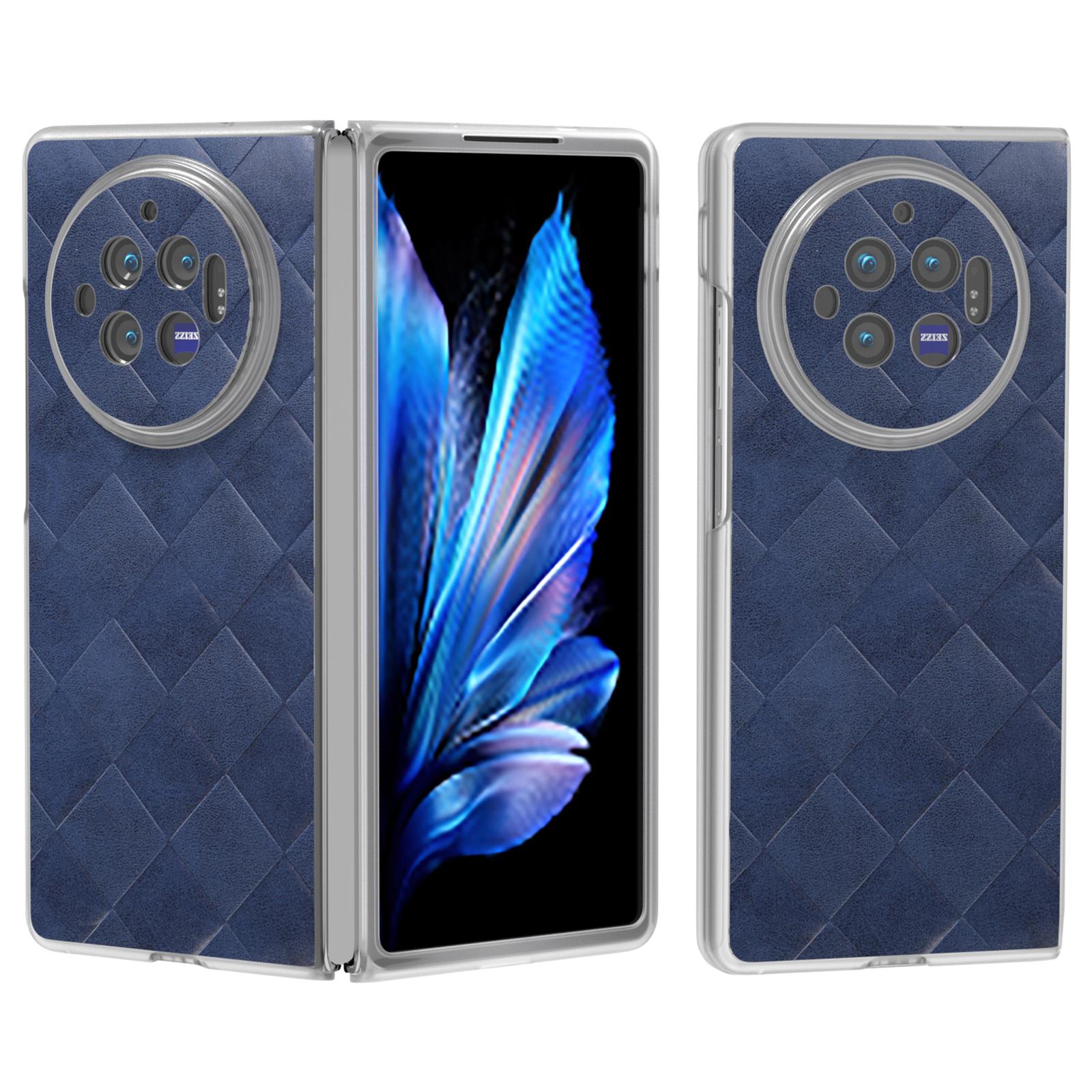 

For vivo X Fold3 Case Grid Pattern Leather+PC Matte Clear Edge Phone Cover Blue