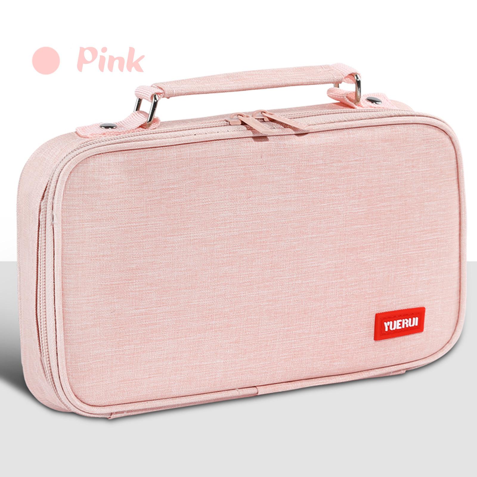 Студенческая цветная пенал-коробка Трехслойная большая вместимость Оксфордская сумка для ручек розовый