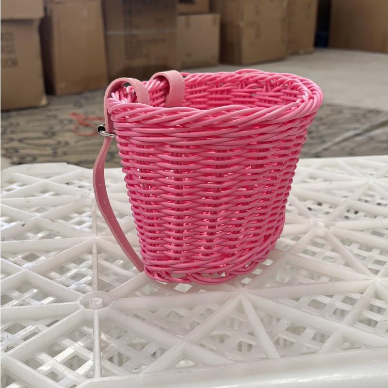 Hand-Woven Rattan-Style Detachable Bicycle Storage Basket for Children's Scooters - Small, Lidless
