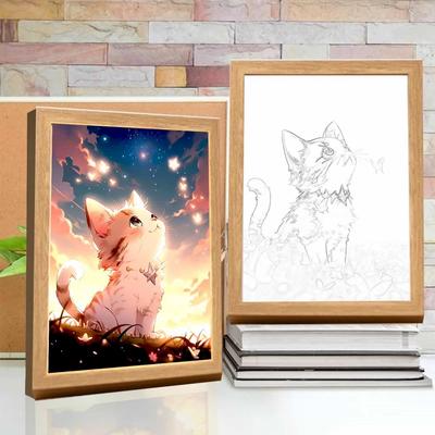 1Pcs Cute Cat Kawaii Pets Light Painting Picture Frame Led Night Light Moon Lamp Room Decor Home Bedroom Friends Kids Birthday Gifts