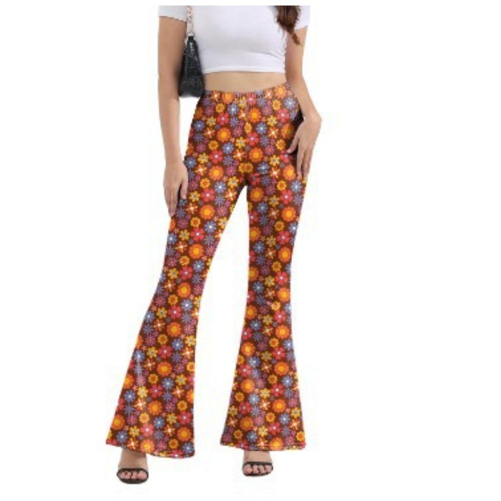 GMXIA Spring/Summer Trend Skinny Wrap Hip Retro Print Tide Micro Flare Trousers