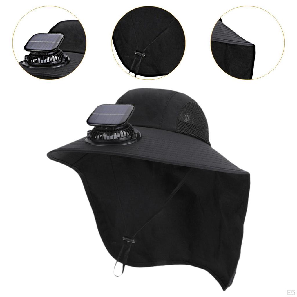 Solar Fan Sun Hat Bucket Wide Brim for Travel Garden Sport Boating Cycling