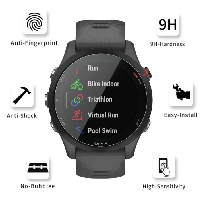 Tempered Glass for Garmin Forerunner 255 - Forerunner 255 Music [Pack of 2] Phonillico® Anti-Scratch Watch Screen Protector