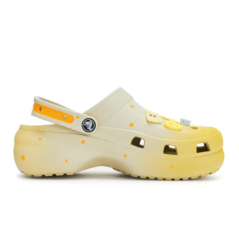 Crocs Classic Platform Clog 811 Made Mango Cheese Special Shoe Box Cute Cartoon Summer Soft Squishy Feel Women's Clogs Beige