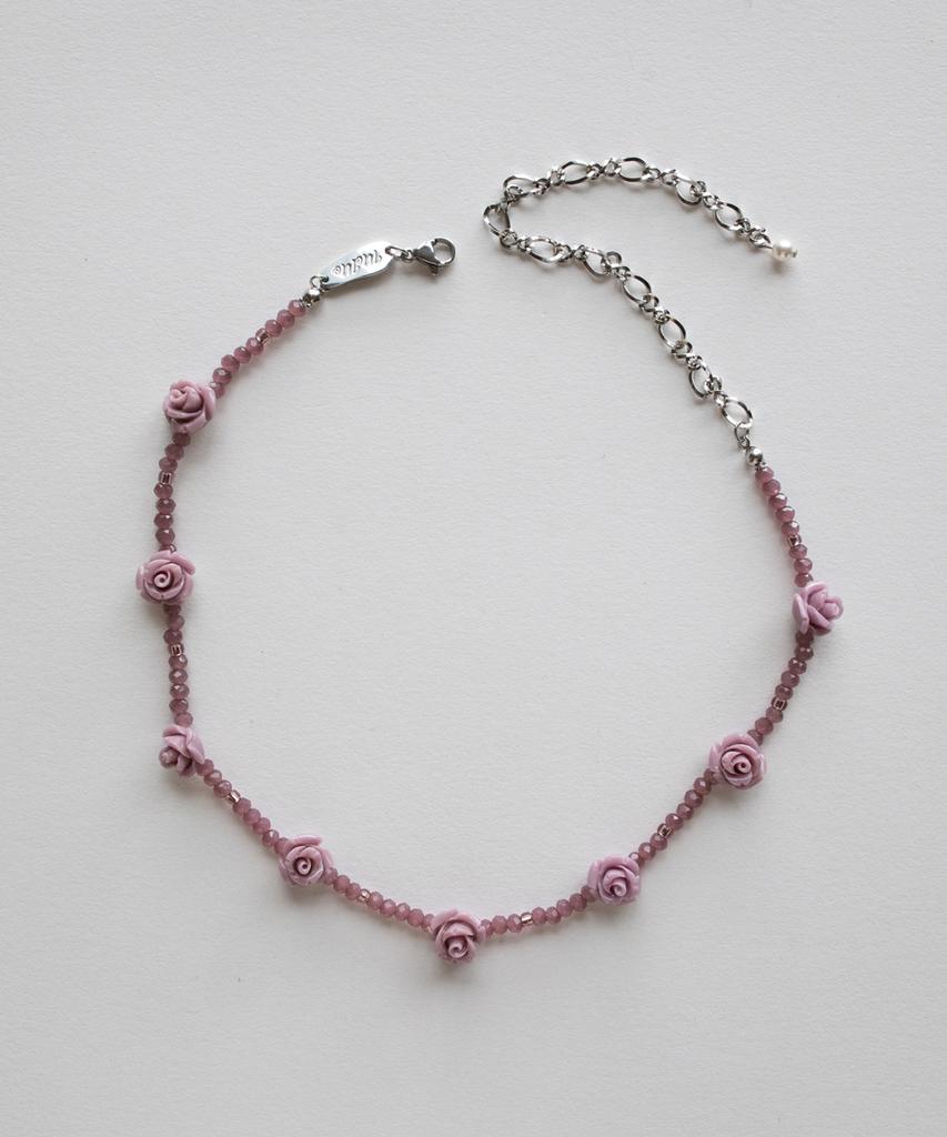 Merrymotive Mute Purple Rose And Crystal Necklace