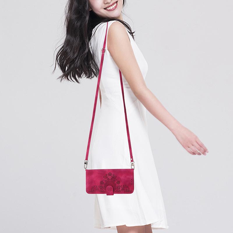 iPhone 14 Long Rope Messenger Bag Leather Case for Apple Mobile Phone - Multi-Function Magnetic Suction for Kyocera & Samsung S23