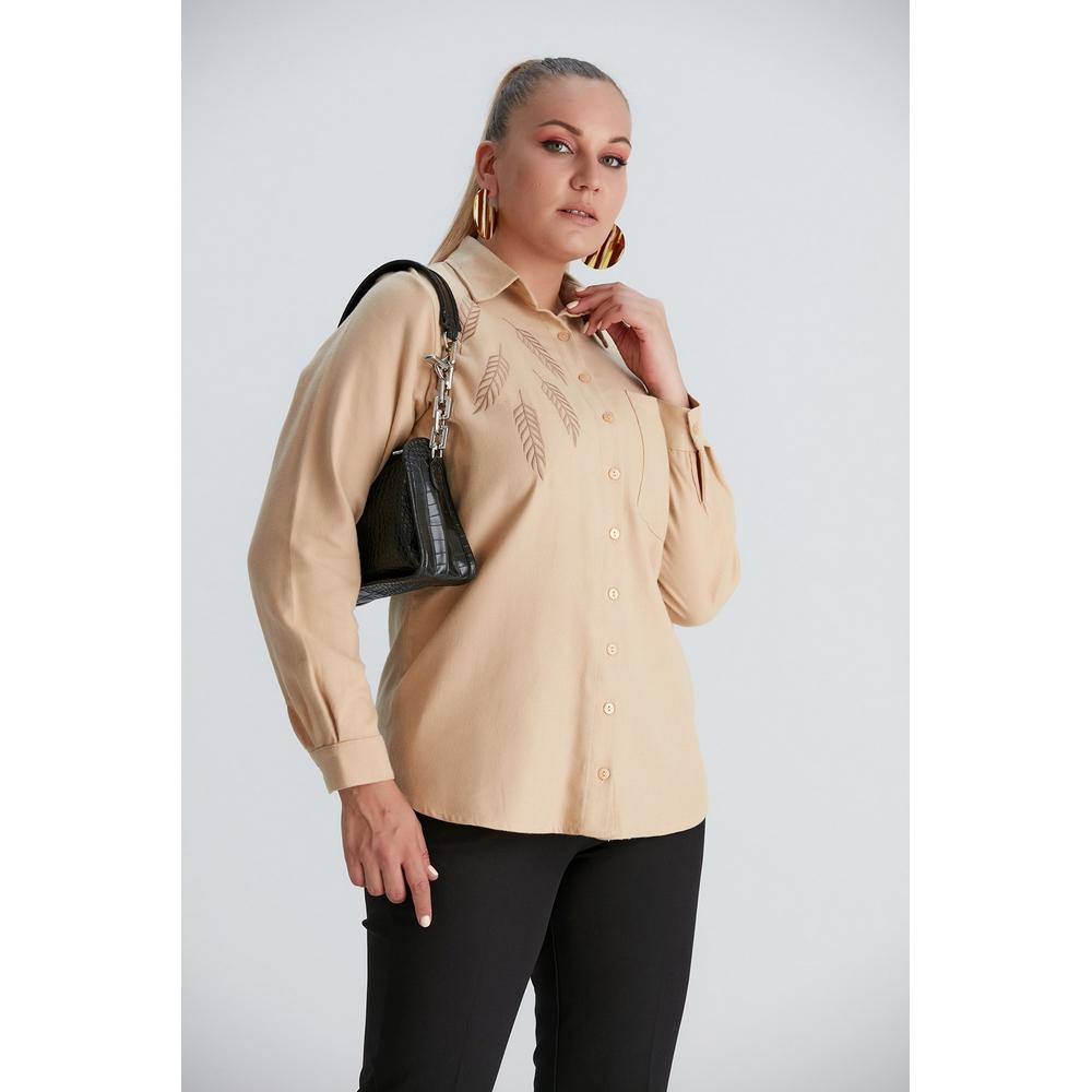 Fierte Women's Plus Size Shirt RG5051 Button Closure Embroidery Detail