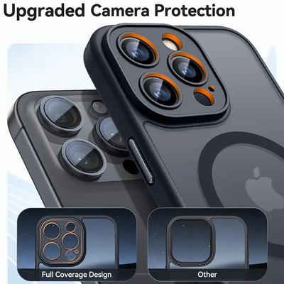 Frosted Phone Case For iPhone 16 15 14 13 12 11 Pro Max Plus For Magsafe Matte Transparent Magnetic Lens Protect Bumper Cover