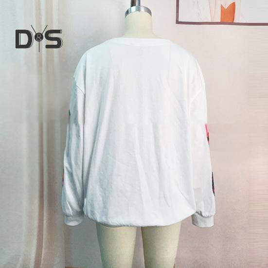 Women Tops Round Neck Long Sleeve Loose Fit Tee Shirt Sparkling Sequins Easter Eggs Decor Elastic T-shirt