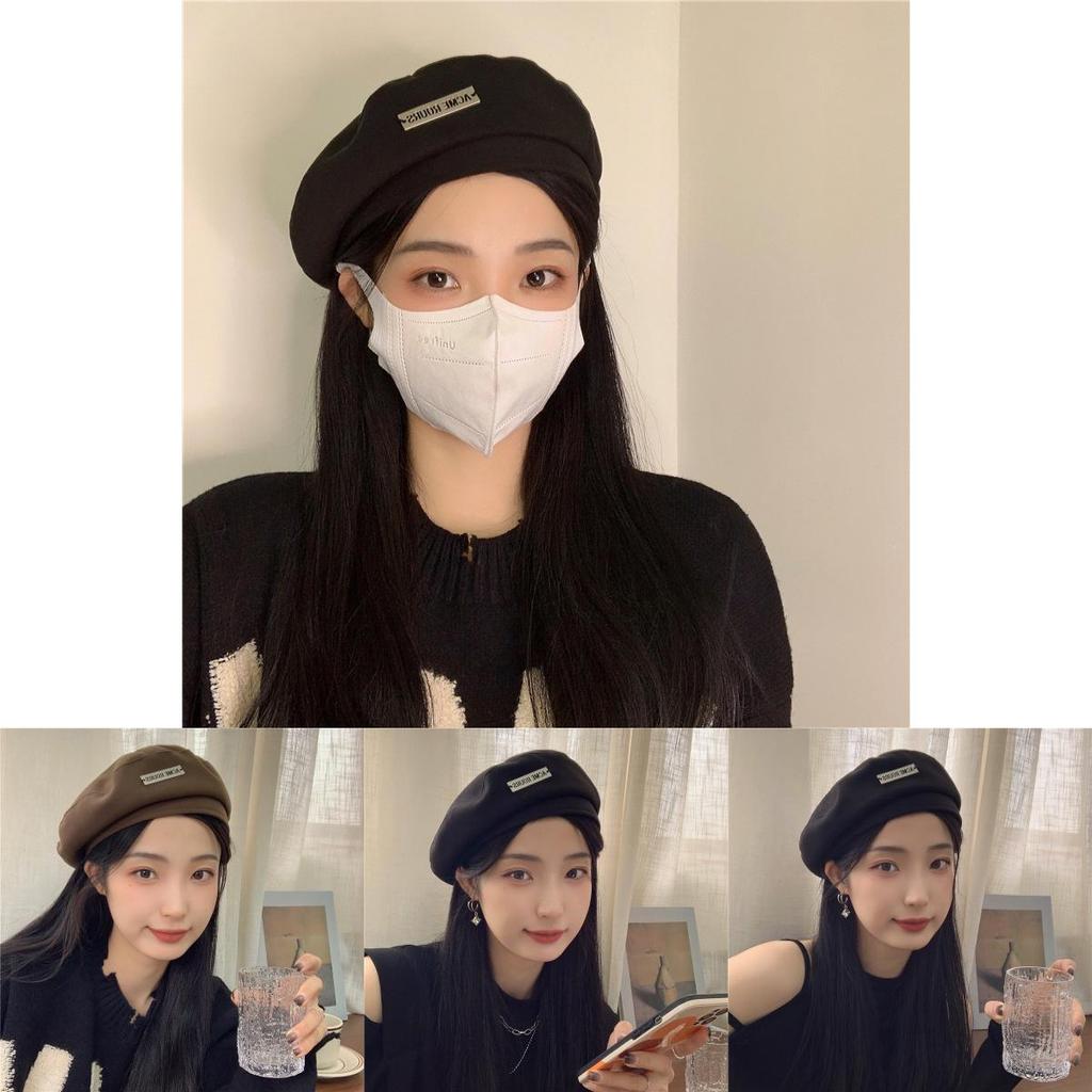 Stylish Woolen Beret Hat For Women Trendy Autumn Winter Artist Cap With English Letter Details