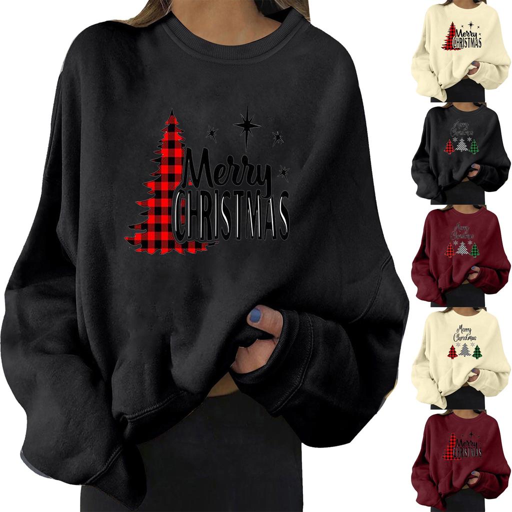 Fashion Women's  Christmas  And Winter Casual Round Neck Printed Long Sleeve Top