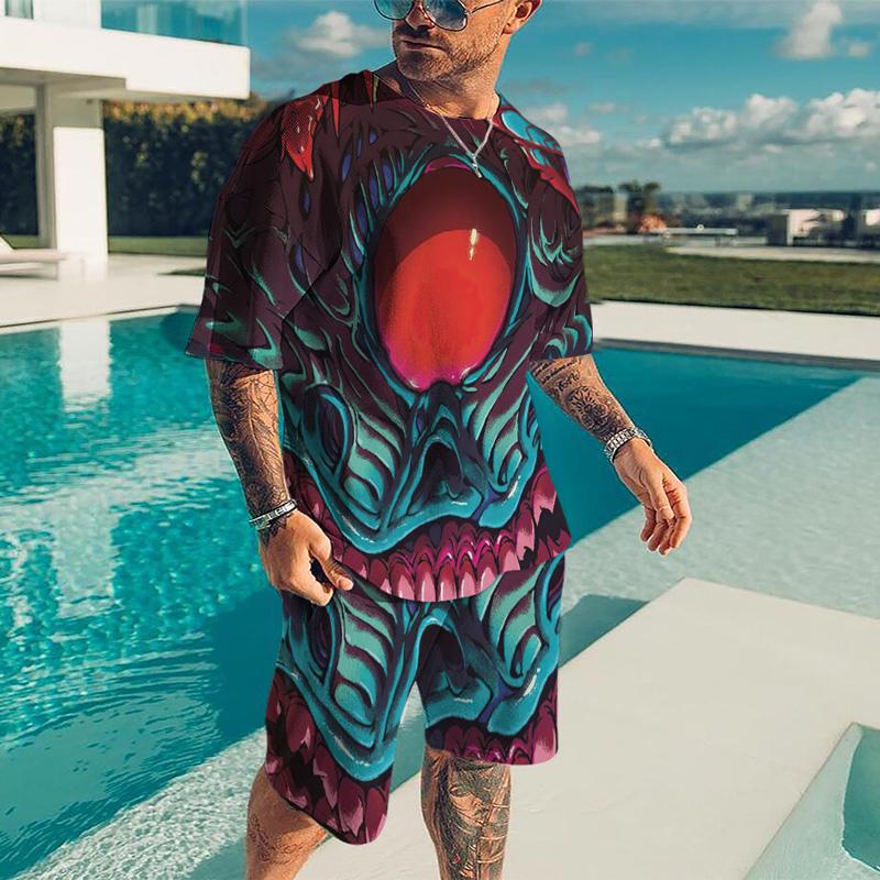 3D Printing Oversized Leisure Mens T Shirts Shorts Suit Three-Dimensional Graphic Retro Style O-NeckComfortable Breathable