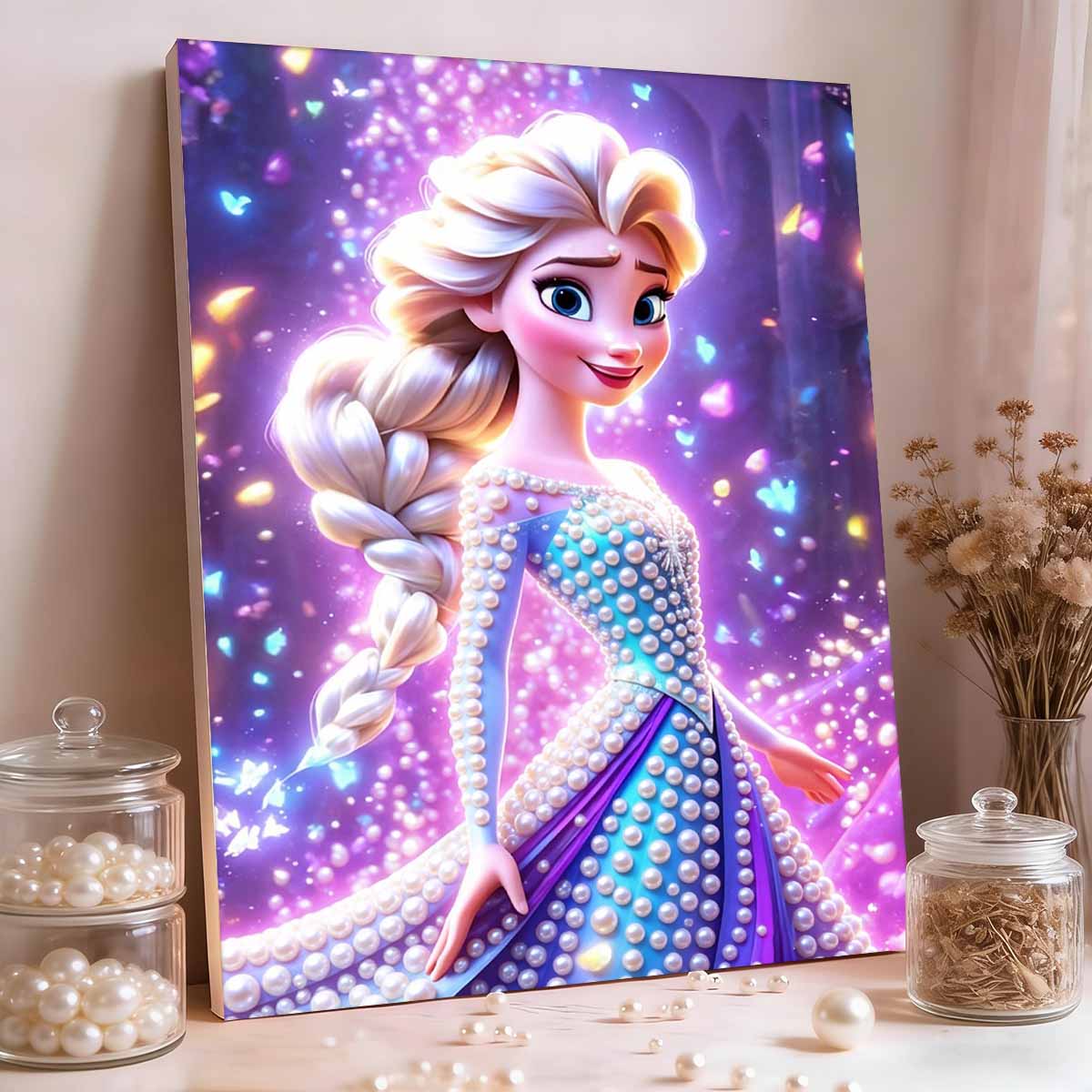 Purple Butterfly Elsa New Pearl-Inlaid Frameless Art | Handmade Pearl Craft, Purple Butterfly Theme, for Dreamy Luxury Home Decor & Birthday Gift 35x45cm