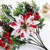 Faux Silk Christmas Blooms 5 Heads Artificial Poinsettia Flowers, Fake Pine Berry Decoration, Home Interior Floral Accents Fade-Resistant Red