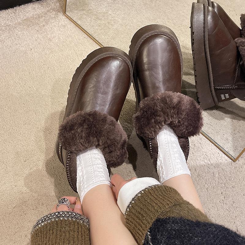 Snow Boots Women's 2025 Winter New Velvet Warm Northeast Casual Large Cotton Shoes Fur Integrated Short Snow Boots