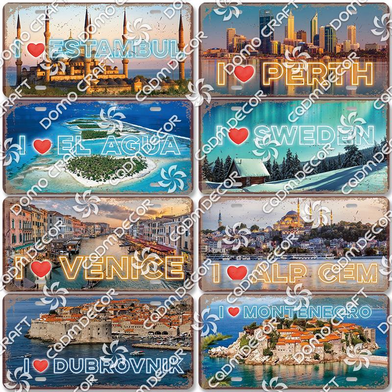 National Tourist City Plaques Metal Plate London Hawaii Venice Retro Metal Tin Signs Wall Decor Garage Car Club Living Room Home