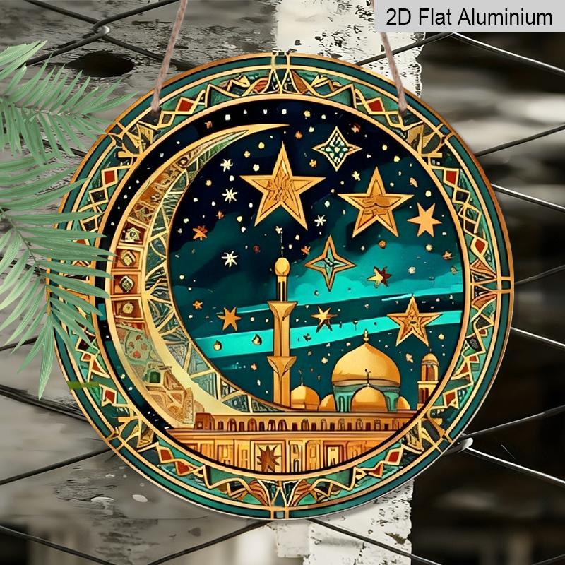 2D Flat Humorous Round Aluminum Decorative Plaque Room Decoration- 1pc Farmhouse Style Islamic Wall Art- Round Hanging Sign Home, Garden, Porch, And