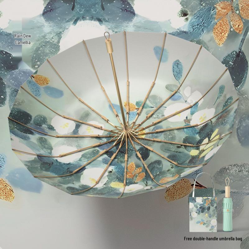 16-Speichen-Doppelnutzungs-Farbschirm: Schutz bei Regen oder Sonnenschein, Dreifach-Doppelfalt-Design