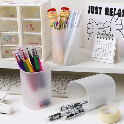 1Pcs Brush Stand Pen Holder Cute Desk Organizer Frosted Makeup Storage Box Minimalist Plastic Pencil Holder