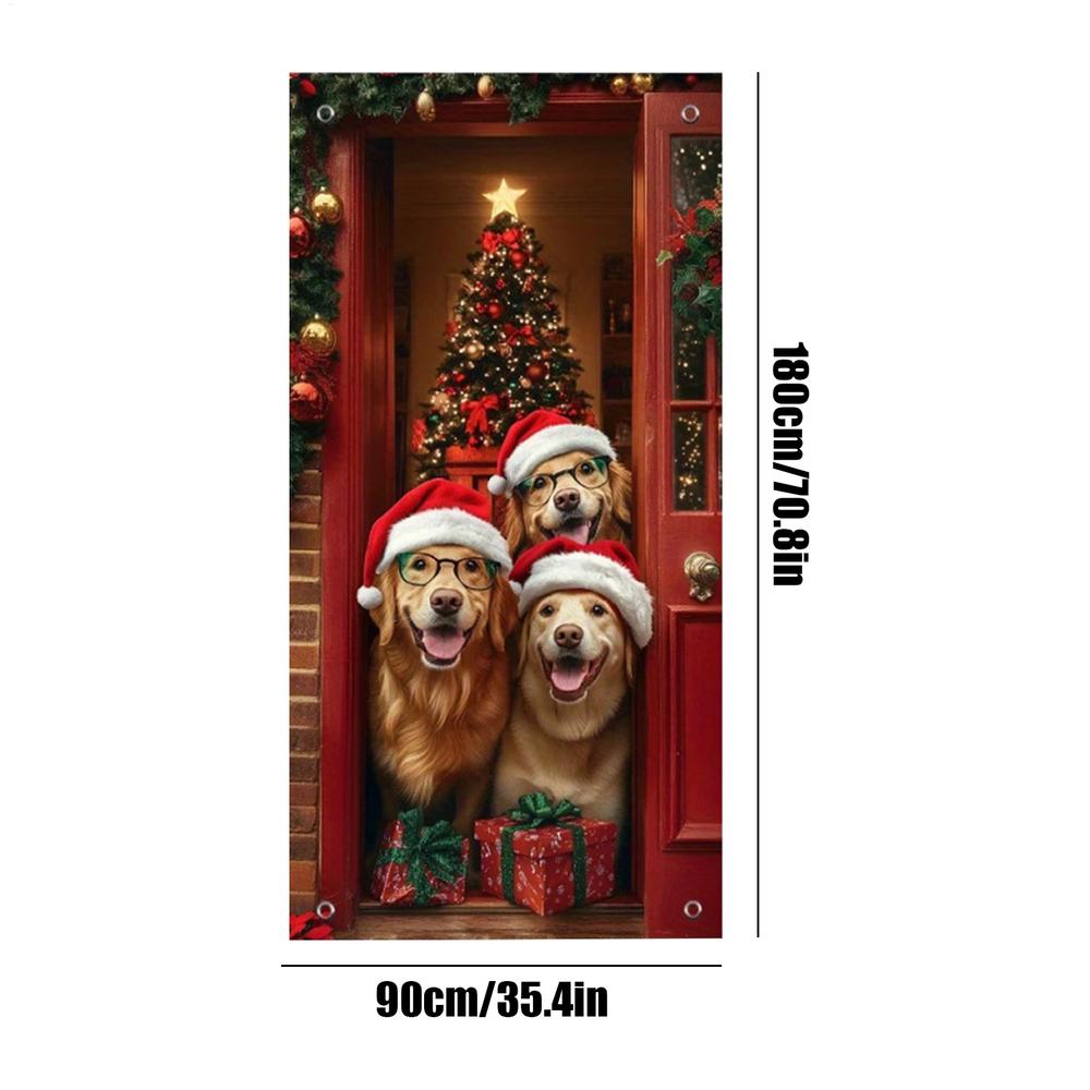 NEW Christmas Front Door Decoration Cover 2D Winter Holiday Party Background Christmas Door Wrap For Indoor Outdoor Home Kitchen