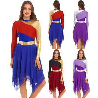 Women Slim Waist Dress Spirit Praise Ballet Dance Dress Lyrical Dance Costume Overlay Dress Praise Dance Tunic